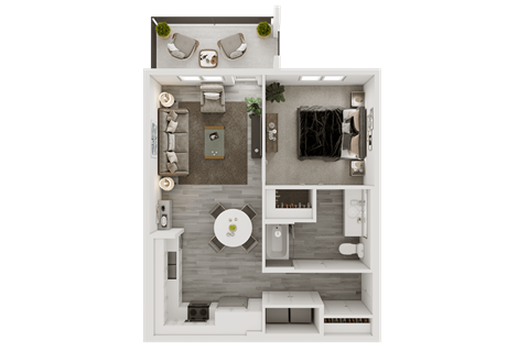Floor plan for 1 bed, 1 bath, 747 sqft